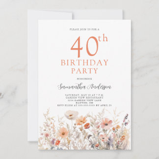 40. Geburtstag Peach Floral Einladung