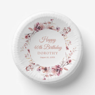 40. Geburtstag Personalisiert Burgund Pink Pink Fl Pappteller