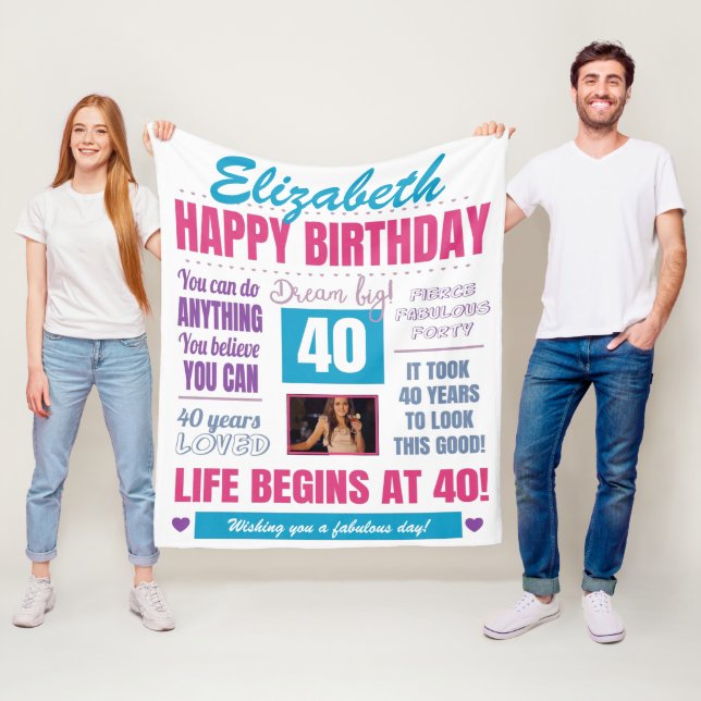 40. Geburtstag Personalisiertes Foto Fleece Blanke (Beispiel)