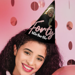 40. Geburtstag personalisiertes Foto Glitzer rosa  Partyhütchen