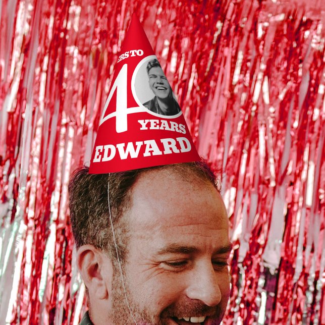 40. Geburtstag personalisiertes Foto rot Partyhütchen (Von Creator hochgeladen)