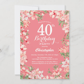 40. Geburtstag Pink Boho Botanische Blume Einladung
