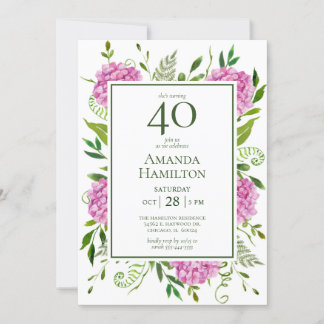 40. Geburtstag Pink Hydrangeas Einladung
