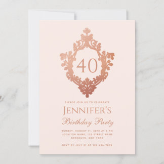 40. Geburtstag Pink Rose Gold Vintages Wappen Scri Einladung