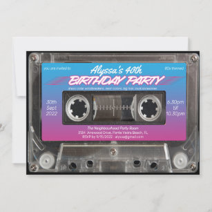 40. Geburtstag Retro 80er Neon Pink Blue Cassette Einladung