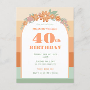 40. Geburtstag Retrofloralen Einladung Postkarte