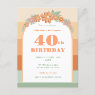 40. Geburtstag Retrofloralen Einladung Postkarte