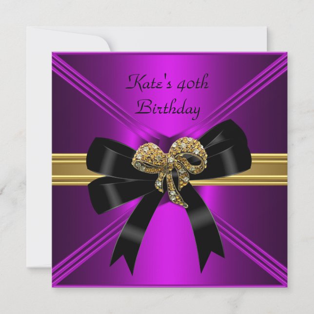 40. Geburtstag Rich Royal Black Lila Magenta Einladung (Vorderseite)