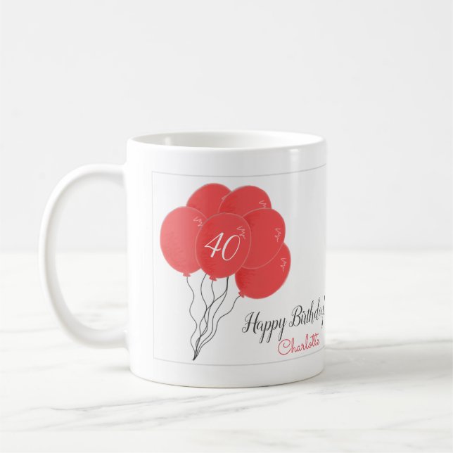 40. Geburtstag rosa Ballon Kaffeetasse (Links)