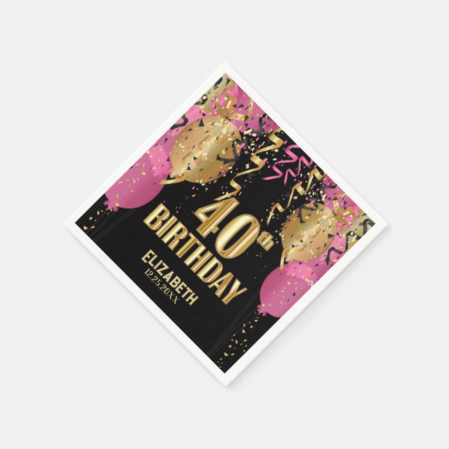 40. Geburtstag - Rosa Balloons Serviette (Ecke)