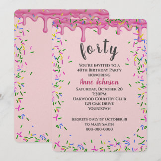 40. Geburtstag rosa Icing und Sprinklen Einladung