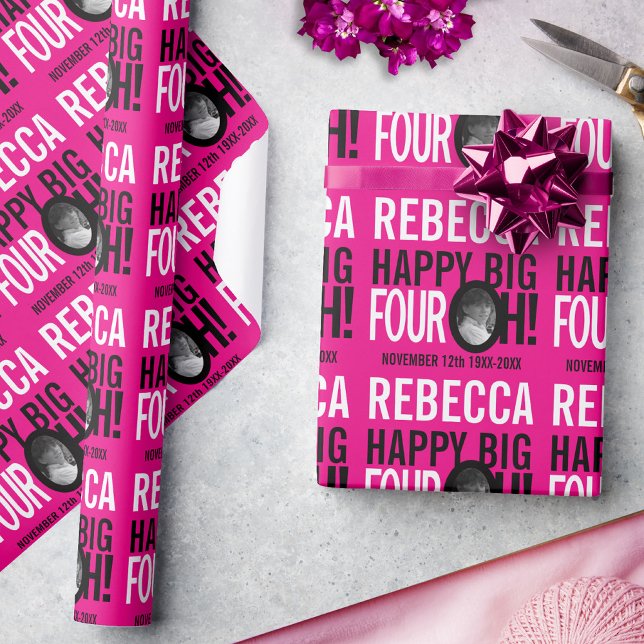 40. Geburtstag rosa Schwarz 40 Foto Geschenkpapier (Von Creator hochgeladen)