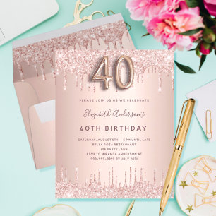 40. Geburtstag Rose Gold Blush Budget Einladung Flyer