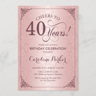 40. Geburtstag - Rose Gold Damask Einladung