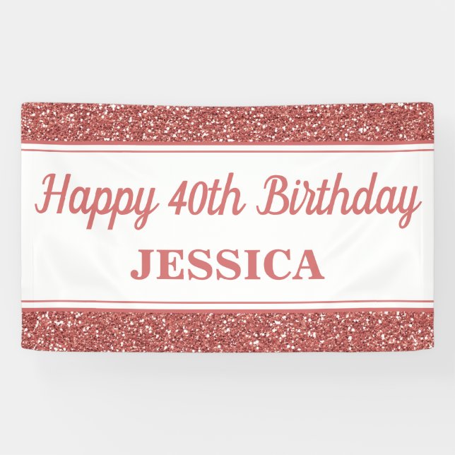 40. Geburtstag Rose Gold Glitzer Banner (Horizontal)