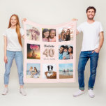 40. Geburtstag Rose Gold Schwarz Foto Collage Name Fleecedecke<br><div class="desc">Ein einzigartiges Geschenk für einen 40. Geburtstag, das ihr Leben mit einer Collage von 8 eigenen Fotos, Bildern feiert. Personalisieren und fügen Sie ihren Namen und ein Datum. Ein schicker, gürtiger Rose Gold, rosa Rosa Hintergrund. Der Name ist mit einem modernen handgeschriebenen Stilskript geschrieben. Nummer 40 mit einem Schriftart im...</div>