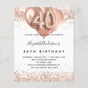 40. Geburtstag Rose Goldballons Budget Einladung Flyer