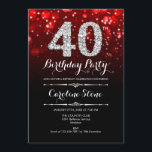 40. Geburtstag - Rotes Schwarzes Silber Einladung<br><div class="desc">40. Geburtstag Einladung. Elegantes rotes Schwarz-weißes Design mit Imitaten Glitzer Silber. Erwachsener Geburtstag. Enthält Diamanten und Skript-Schriftart. Männer oder Frauen laden ein. Ideal für eine stilvolle Geburtstagsfeier. Nachricht,  wenn Sie weitere Anpassungen benötigen.</div>