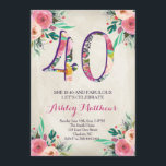 40. Geburtstag schöne Blumeneinladung, Einladung<br><div class="desc">Schöne BlumenBrautparty-Einladung,  Baby-Dusche,  Blumen,  Rosa,  lila</div>