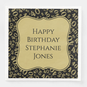 40. Geburtstag Schwarz/Gold Random Muster 40 Serviette