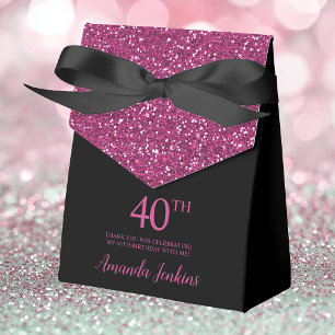 40. Geburtstag Schwarz Heißrosa Glitter Dankeschön Geschenkschachtel