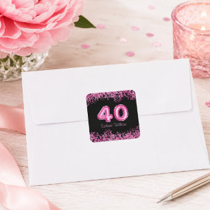 40. Geburtstag schwarz, rosa Balloons IMITATE GL Quadratischer Aufkleber