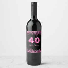 40. Geburtstag Schwarz Rosa Balloons | IMITATE GLI Weinetikett