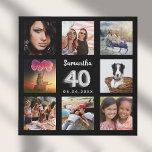 40. Geburtstag Schwarz Silber Custom Foto Collage Künstlicher Leinwanddruck<br><div class="desc">Ein einzigartiges Geschenk für einen 40. Geburtstag, das ihr Leben mit einer Collage von 8 eigenen Fotos, Bildern feiert. Personalisieren und fügen Sie ihren Namen und ein Datum. Ein schicker schwarzer Hintergrund. Der Name ist mit einem modernen handgeschriebenen Stil Skript geschrieben, Nummer 40 mit einem Imitat silberne Ballon Stil Schriftart....</div>
