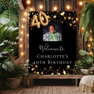 40. Geburtstag schwarze Goldstars Foto willkommen Poster