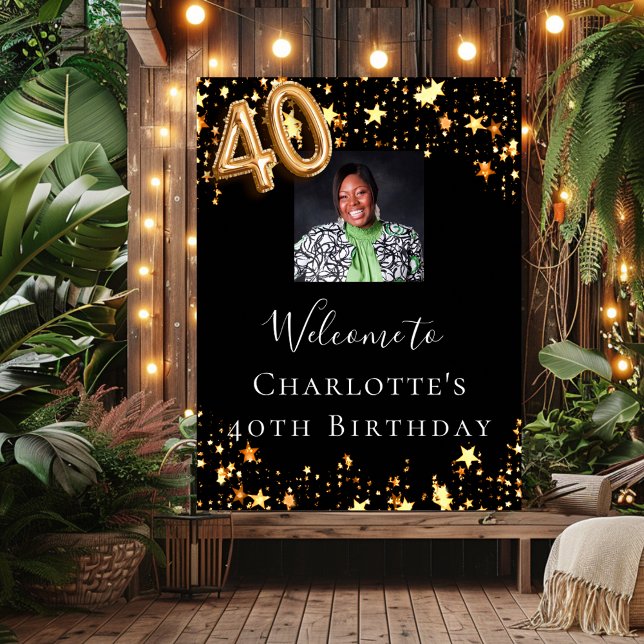 40. Geburtstag schwarze Goldstars Foto willkommen Poster (Von Creator hochgeladen)
