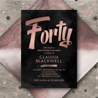 40. Geburtstag Schwarze Rose Gold Einladung