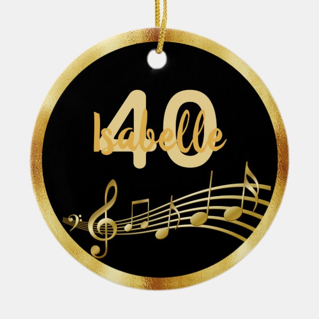 40. Geburtstag schwarzer Musiknoten Keramik Ornament (Vorne)