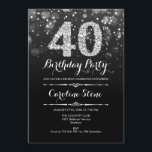 40. Geburtstag - Schwarzes Silber Einladung<br><div class="desc">40. Geburtstag Einladung. Elegantes Schwarz-weißes Design mit Imitaten Glitzer Silber. Erwachsener Geburtstag. Enthält Diamanten und Skript-Schriftart. Männer oder Frauen laden ein. Ideal für eine stilvolle Geburtstagsfeier. Nachricht,  wenn Sie weitere Anpassungen benötigen.</div>