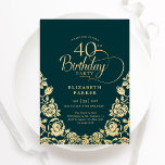 40. Geburtstag Smaragdgrüne Rose Einladung<br><div class="desc">Smaragdgrün goldgelb elegant 40. Geburtstag Party Einladung. Klassisches Design mit Rose,  Imitaten Goldfolie und Typografie Script Schriftart. Die trendige Einladungskarte eignet sich perfekt für eine stilvolle Damenfeier. Personalisieren Sie Ihre persönlichen Daten. Kann für jedes Alter angepasst werden. Gedruckte Zazzle-Einladungen oder Sofortdownload digitaler Druckvorlage.</div>