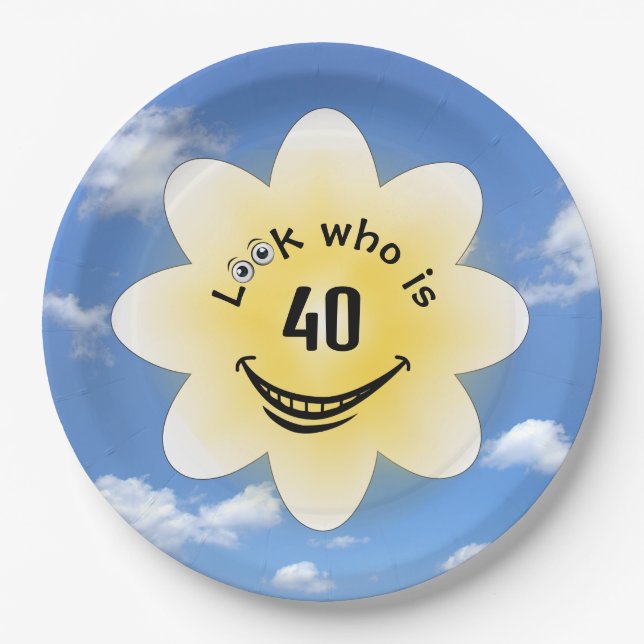 40. Geburtstag Sommer Sonnenschein und Wolken Pappteller (Vorderseite)