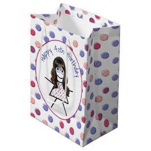 40. Geburtstag Strichfigur-Mädchen auf Polka Dots Mittlere Geschenktüte