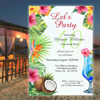40. Geburtstag Tropical Summer Dinner- und Cocktai Einladung