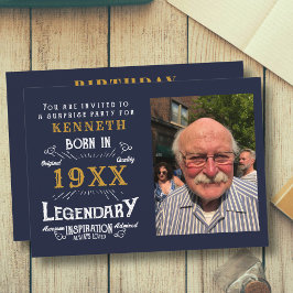 40. Geburtstag Vintag Blue Gold Add Name Jahr Einladung