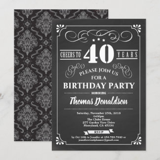 40. Geburtstag Vintag einladen. Chalkboard classic Einladung