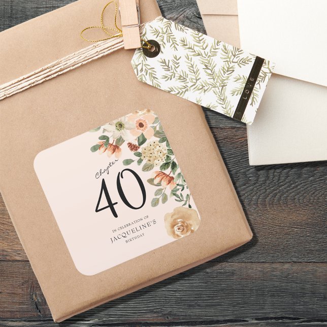 40. Geburtstag Vintag Quadratischer Aufkleber (40th Birthday Vintage Floral Square Sticker
)
