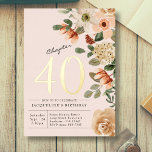 40. Geburtstag Vintager Blumenpfirsich Kapitel 40 Folieneinladung<br><div class="desc">Feiern Sie einen Meilenstein mit einer festlichen Geburtstagsparty! Laden Sie Ihre Familie und Freunde ein, sich diesem besondere Anlass mit unserer atemberaubenden, blumenreichen 40. Geburtstagseinladung anzuschließen. Dieses klassische Design mit einer Goldfolie "40" verleiht Ihrem Geburtstag ein besonderes Extra. Feiern Sie diesen Meilenstein mit Lieben und machen Sie ein paar phantastische...</div>