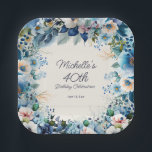 40. Geburtstag von Navy Dusty Blue White Floral Wo Pappteller<br><div class="desc">Elegante Marinemanöver,  staubblaue und weiße Aquarellblütenfrauen 40. (oder jedes Alter) Geburtstagsfeier Teller. Passen Sie sich mit dem Namen des Ehrengast,  ihrem Alter und ihrem Party-Datum an. Kontaktieren Sie mich,  um Hilfe bei Ihren Anpassungen zu erhalten oder um zusätzliche Matching oder Koordination von Zazzle-Produkten für Ihr Party anzufordern.</div>