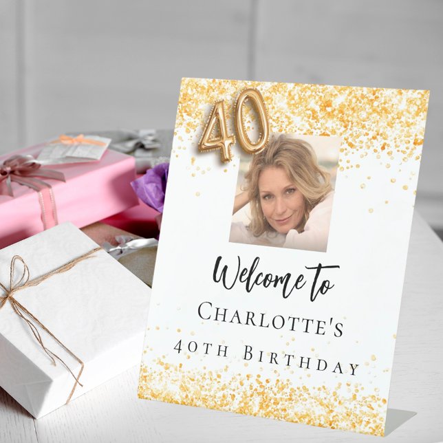 40. Geburtstag Weißgold Foto Konfetti Empfang Sockelschild (Von Creator hochgeladen)