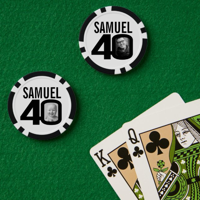 40. Geburtstag zwei benutzerdefinierte Fotos schwa Pokerchips (Pokertisch (doppelt))