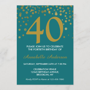 40. Geburtstags-aquamarines Aqua-Goldmoderne Einladung