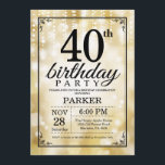 40. Geburtstags-Einladungs-GoldGlitzer Einladung<br><div class="desc">40. Geburtstags-Einladung mit Goldschnur-Lichtern mit GoldGlitzer-Hintergrund. Goldgeburtstag. Erwachsener Geburtstag. Männer oder Frauen Bday laden ein. 13. 15. 16. 18. 20. 21. 30. 40. 50. 60. 70. 80. 90. 100.,  irgendein Alter. Für weitere Kundenbezogenheit klicken Sie bitte "besonders anfertigen es" Knopf und benutzen unser Entwurfswerkzeug,  um diese Schablone zu ändern.</div>