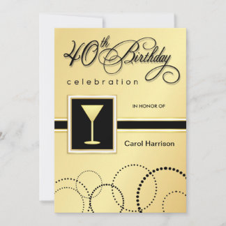 40. Geburtstags-Party Einladungen - Goldmonogramm