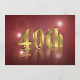 40. Geburtstags-Party Einladungsrot und Goldzahl Einladung