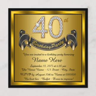 40. Geburtstags-Party in Schwarz und Gold Einladung