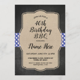 40. Geburtstags-Party-laden blaue Gingham-Leinwand Einladung